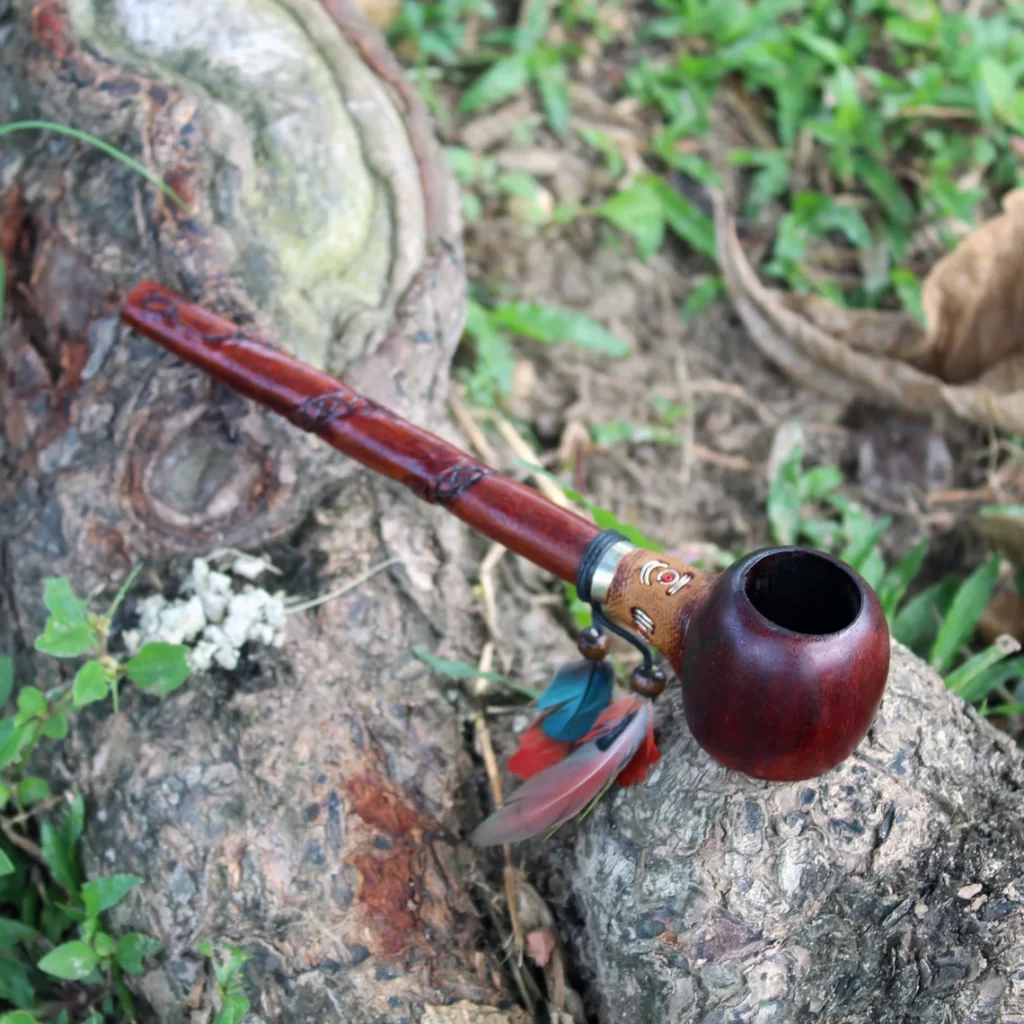 Shamanic Ceremonial Pipe Made of Palo Sangre and Chonta Wood