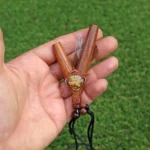 Necklace Kuripe Self Applicator | Made of Algarrobo | Decorated with Peruvian Turquoise, Domestic Feather and A piece of Aya Vine