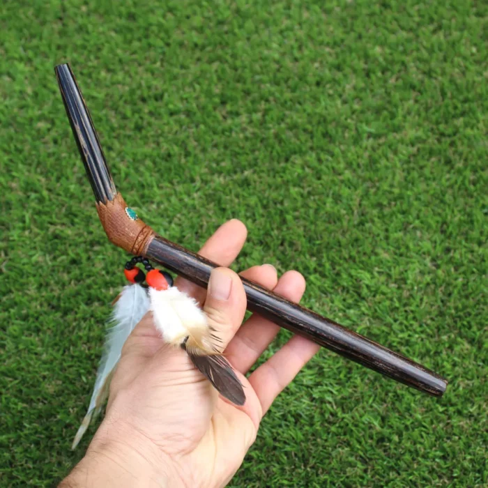 Chonta Kuripe and Tepi Set | Necklace Kuripe | Decorated with Aya Vine, Domestic Feather and Peruvian Turquoise