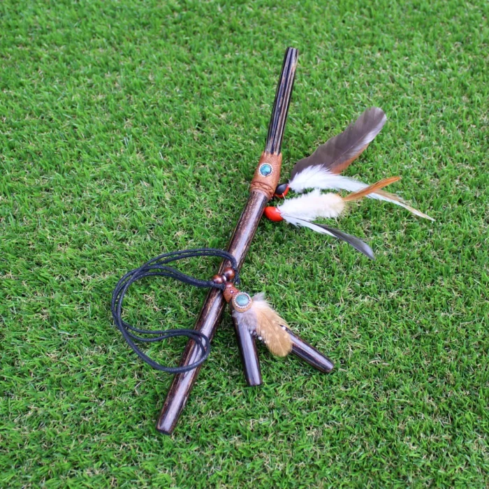 Chonta Kuripe and Tepi Set | Necklace Kuripe | Decorated with Aya Vine, Domestic Feather and Peruvian Turquoise