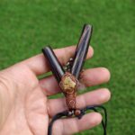 Chonta Necklace Kuripe Self Applicator | Made of Chonta Wood | Decorated with Peruvian Turquoise, Domestic Feather and A piece of Aya Vine