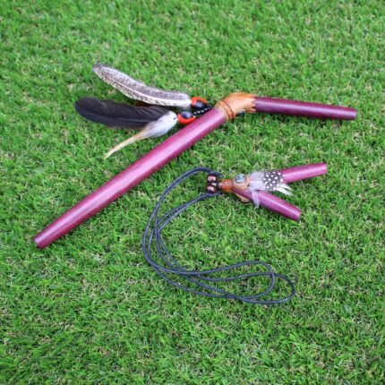 Rose Wood Kuripe Tepi Set | Necklace Kuripe | Made of Rose Wood | Decorated with Aya Vine, Domestic Feather and Peruvian Turquoise