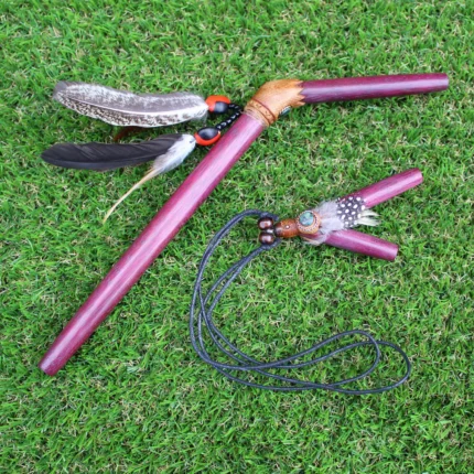 Rose Wood Kuripe Tepi Set | Necklace Kuripe | Made of Rose Wood | Decorated with Aya Vine, Domestic Feather and Peruvian Turquoise