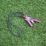 Rose Wood Necklace Kuripe Self Applicator | Decorated with Peruvian Turquoise, Domestic Feather and A piece of Aya Vine