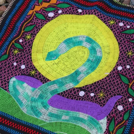 Snake and Sun Shipibo altar cloth