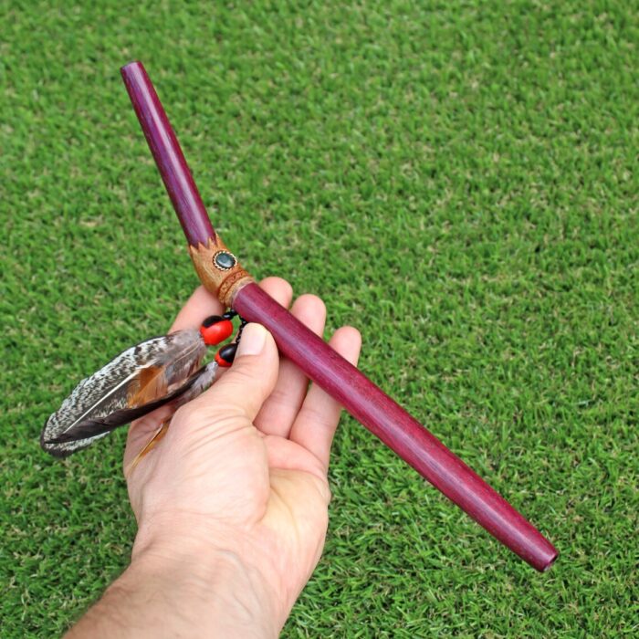 Rose Wood Tepi Applicator | Decorated with Peruvian Turquoise and Domestic Feather