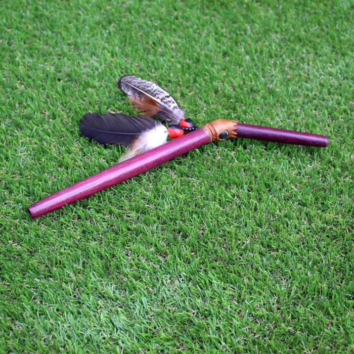 Rose Wood Tepi Applicator | Decorated with Peruvian Turquoise and Domestic Feather