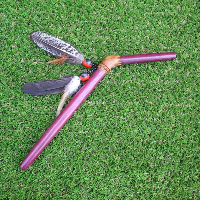 Rose Wood Tepi Applicator | Decorated with Peruvian Turquoise and Domestic Feather