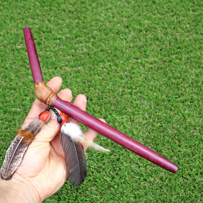 Rose Wood Tepi Applicator | Decorated with Peruvian Turquoise and Domestic Feather