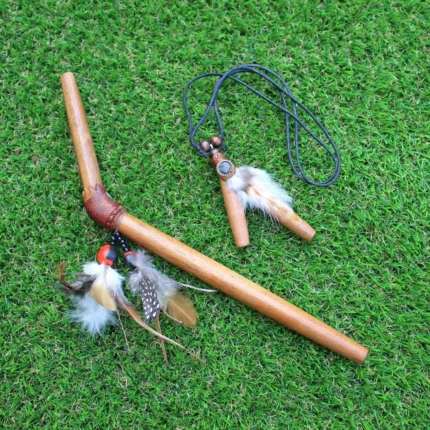 Kuripe Tepi Set | Necklace Kuripe | Made of Algarrobo | Decorated with Aya Vine, Domestic Feather and Peruvian Turquoise