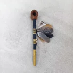 Ceremonial Pipe ( Calumet ) Made of Bamboo and Avocado Wood | Decorated with Macaw Feather