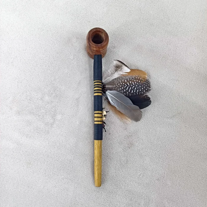 Ceremonial Pipe ( Calumet ) Made of Bamboo and Avocado Wood | Decorated with Macaw Feather