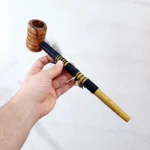 Ceremonial Pipe ( Calumet ) Made of Bamboo and Avocado Wood | Decorated with Macaw Feather