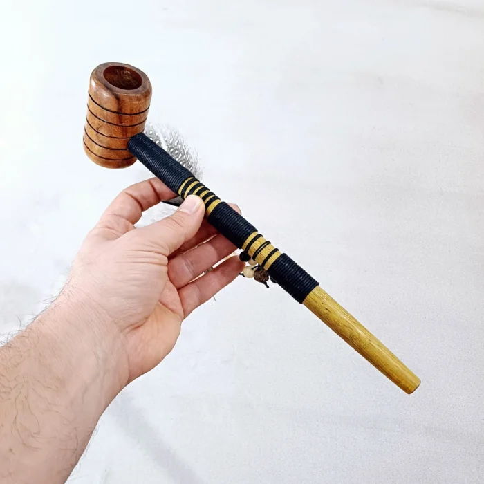 Ceremonial Pipe ( Calumet ) Made of Bamboo and Avocado Wood | Decorated with Macaw Feather