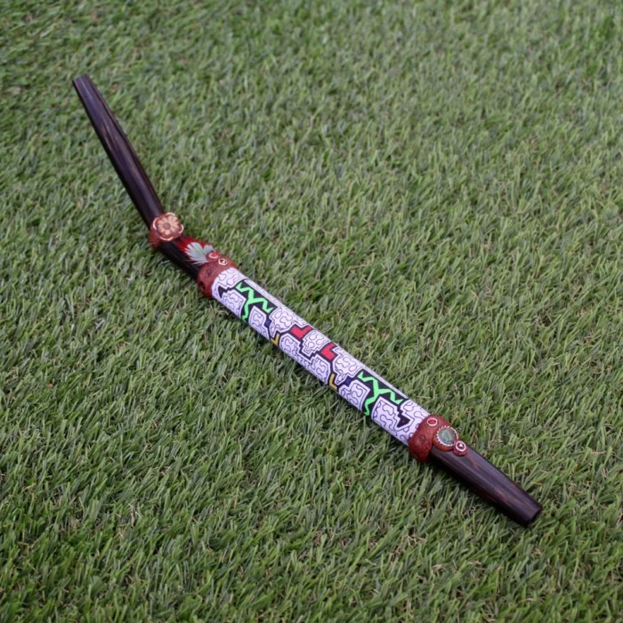 Chonta Wood Tepi Applicator | Decorate Peruvian Turquoise, A piece of Aya Vine, Macaw Feather and Shipibo Fabric