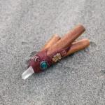 Double Nose Kuripe Self Applicator | Made of Algarrobo | Decorated Peruvian Turquoise a piece of Amazon Rainforest Wood and Clear Quartz