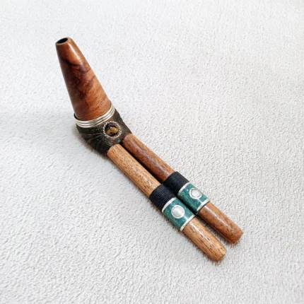 Double Nose Tepi made of Algarrobo | Decorated with Tiger's Eye and Peruvian Turquoise