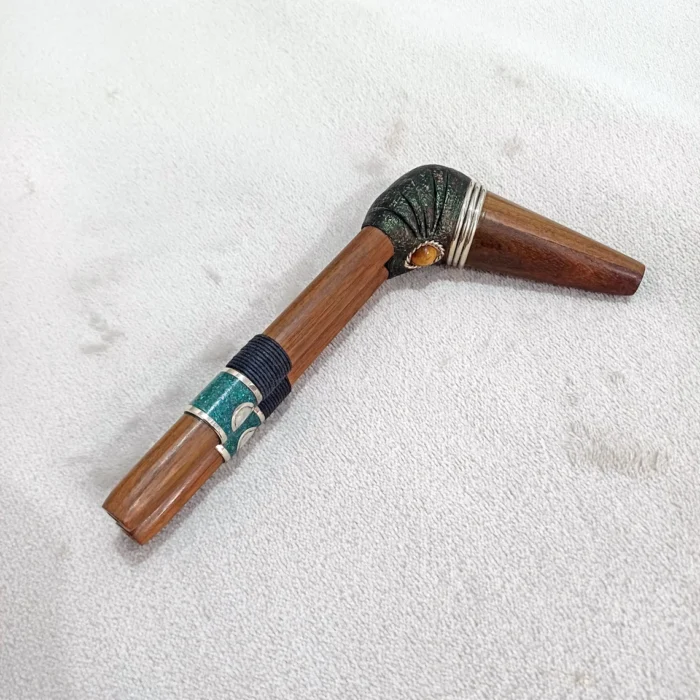 Double Nose Tepi made of Madera Negra | Decorated with Tiger's Eye and Peruvian Turquoise