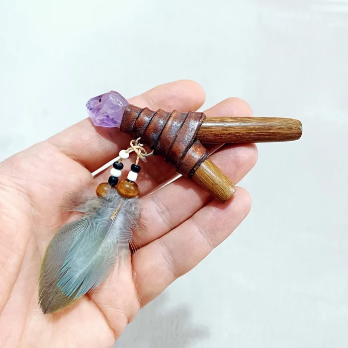 Kuripe ~ Kuripi Self Applicator | Made of Madera Negra | Decorated Amethyst and Beads