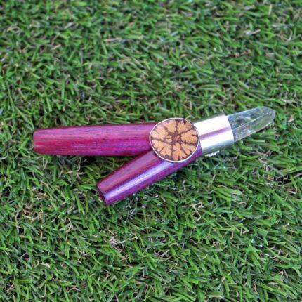 Kuripe ~ Kuripi Self Applicator | Made of Rose Wood | Decorated with A piece of Aya Vine, Peruvian Turquoise Stone and Clear Quartz