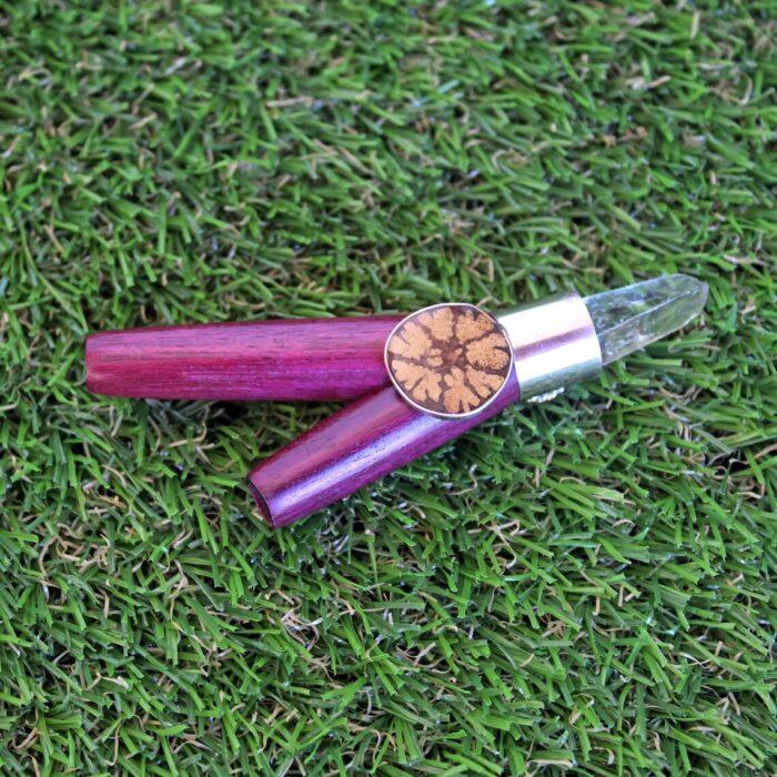 Kuripe ~ Kuripi Self Applicator | Made of Rose Wood | Decorated with A piece of Aya Vine, Peruvian Turquoise Stone and Clear Quartz