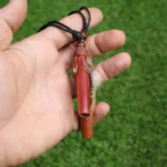 Necklace Kuripe Self Applicator | Made of Palo Sangre | Decorated with Peruvian Turquoise, Domestic Feather and A piece of Aya Vine