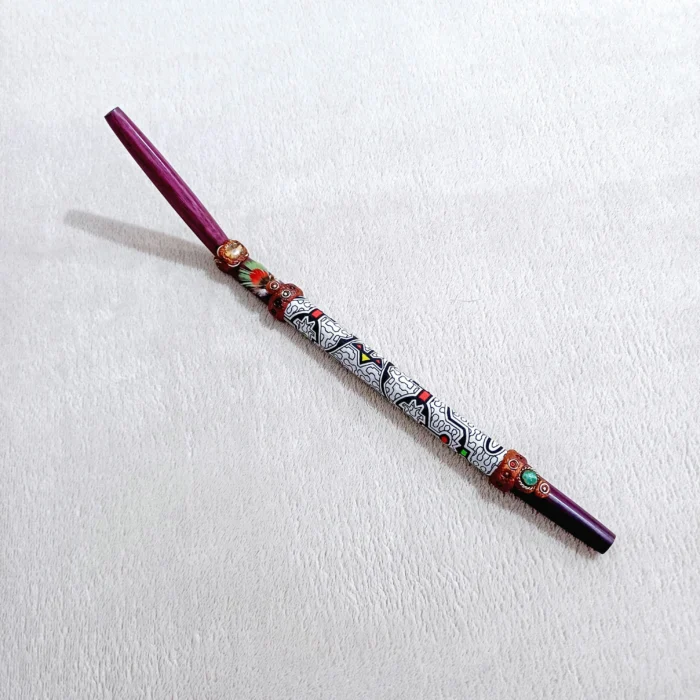 Rose Wood Tepi Applicator | Decorate Peruvian Turquoise, A piece of Aya Vine, Huni Kuin beads and Shipibo Fabric