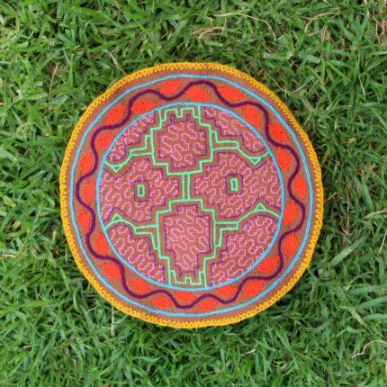 Shipibo Altar Cloth made by Shipibo Female Shaman | 22.5 cm in diameter | Traditional Shipibo Embroidery | Ayahuasca vision pattern