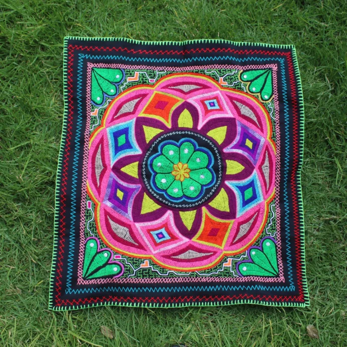 Peyote Cactus Shipibo Altar Cloth made by Shipibo Female Shaman | 78 cm x 59 cm | Shipibo Embroidery