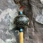 Shipibo Kené Pattern Shamanic Rattle ( Maracas ) from Peru | Handle part made of Aya Vine | Decorated with Peruvian Turquoise