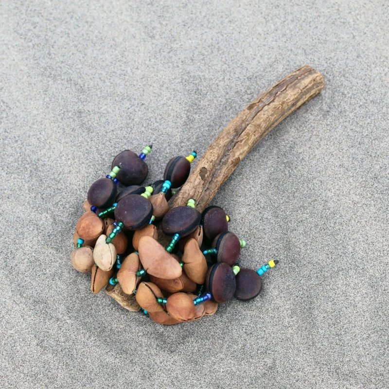 Shipibo Seed Rattle ~ Maraca | Handle part made from Aya Vine | Traditional Amazon Instrument From Peru