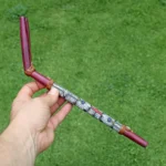 Double Nose Tepi Applicator made of Rose Wood | Decorate Turquoise stone, A piece of Aya Vine and Shipibo Fabric