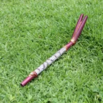 Double Nose Tepi Applicator made of Rose Wood | Decorate Turquoise stone, A piece of Aya Vine and Shipibo Fabric