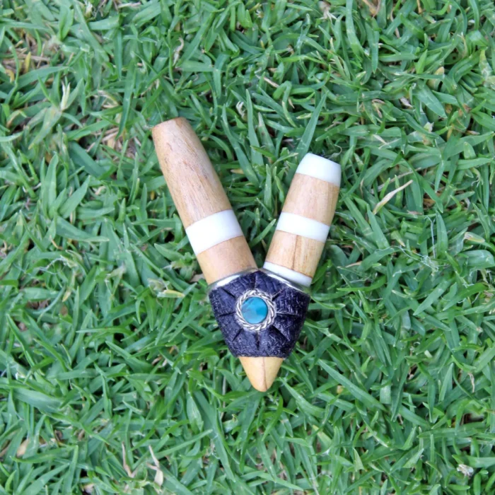 Kuripe ~ Kuripi Self Applicator | Made of Palo Santo and Llama Bone | Decorated with Peruvian Turquoise | From Amazon Rainforest Peru