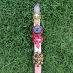 Ceremonial Pipe ( Calumet ) Made of Llama Bone | Decorated with Clear Quartz, Green Jade, Moon Stone Turtle, Snake, Jaguar and Wolf Figure