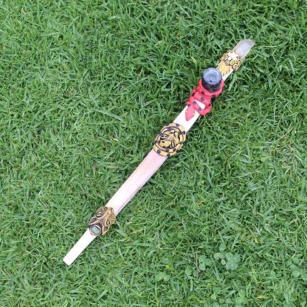 Ceremonial Pipe ( Calumet ) Made of Llama Bone | Decorated with Clear Quartz, Green Jade, Moon Stone Turtle, Snake, Jaguar and Wolf Figure