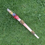 Ceremonial Pipe ( Calumet ) Made of Llama Bone | Decorated with Clear Quartz, Green Jade, Moon Stone Turtle, Snake, Jaguar and Wolf Figure