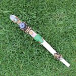 Ceremonial Pipe ( Calumet ) Made of Llama Bone | Decorated with Clear Quartz, Snake , Kambo Frog and Wolf Figure