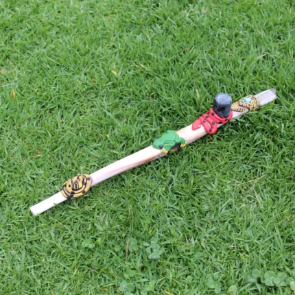 Ceremonial Pipe ( Calumet ) Made of Llama Bone | Decorated with Clear Quartz, Peruvian Turquoise Turtle, Snake, Kambo Frog and Jaguar