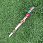 Ceremonial Pipe ( Calumet ) Made of Llama Bone | Decorated with Clear Quartz, Peruvian Turquoise Turtle, Snake, Eagle and Jaguar