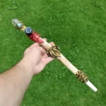 Ceremonial Pipe ( Calumet ) Made of Llama Bone | Decorated with Clear Quartz, Peruvian Turquoise Turtle, Snake, Eagle and Jaguar