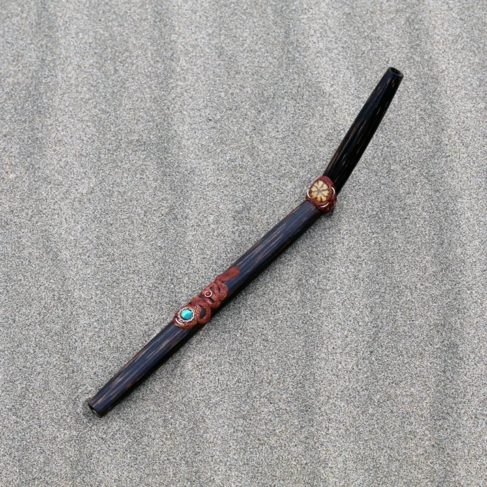 Chonta Wood Tepi Applicator | Decorate Peruvian Turquoise, A piece of Aya Vine, Huni Kuin beads and Snake relief