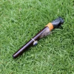 Condor Head Ceremonial Pipe | Peace Pipe | Made of Chonta Wood and Machu Picchu Stone | Decorated with Lapis Lazuli and Feather