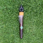 Condor Head Ceremonial Pipe | Peace Pipe | Made of Chonta Wood and Machu Picchu Stone | Decorated with Peruvian Turquoise and Feather