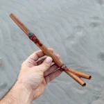 Double Nose Tepi Applicator made of Algarrobo | Decorate Turquoise stone, A piece of Aya Vine and Snake relief