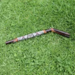 Double Nose Tepi Applicator made of Chonta Wood | Decorate Turquoise stone, A piece of Aya Vine and Shipibo Fabric