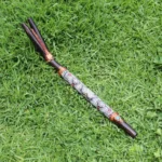 Double Nose Tepi Applicator made of Chonta Wood | Decorate Turquoise stone, A piece of Aya Vine and Shipibo Fabric