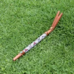 Double Nose Tepi Applicator made of Palo Sangre | Decorate Turquoise stone, A piece of Aya Vine and Shipibo Fabric