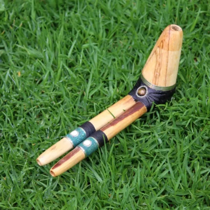 Double Nose Tepi made of Palo Santo | Decorated with Tiger's Eye and Peruvian Turquoise