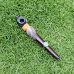 Eagle Head Ceremonial Pipe | Peace Pipe | Made of Chonta Wood and Machu Picchu Stone | Decorated with Peruvian Turquoise and Feather